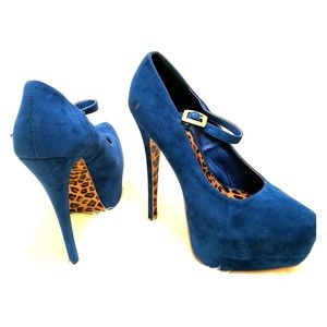 Blue Suede Platform Pumps w/Leopard Soles